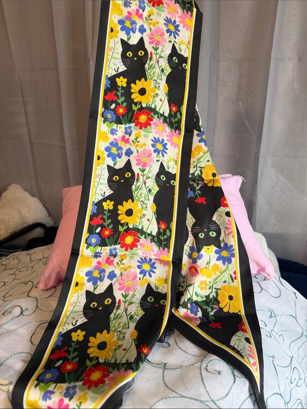 Floral Black Cat Scarf - Multicolor